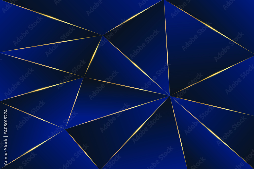 Abstract blue polygon triangles shape pattern background with golden line and lighting effect luxury style. Abstract polygonal pattern luxury golden line with dark blue template background. Abstract t Abstract blue polygon triangles shape pattern background with golden line and lighting effect luxury style. Abstract polygonal pattern luxury golden line with dark blue template background. Abstract t
