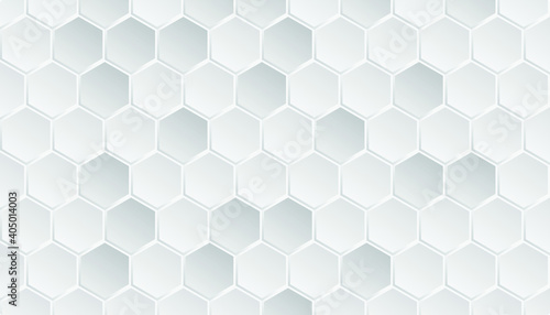 Fototapeta Naklejka Na Ścianę i Meble -  3D Futuristic honeycomb mosaic white background. Realistic geometric mesh cells texture. Abstract paper Hexagon white Background.Abstract Technology, Futuristic Digital Hi Tech Concept. Vector EPS 10