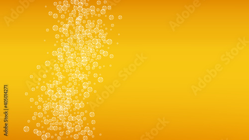 Beer foam. Craft lager splash. Oktoberfest background. bar menu design. Pale pint of ale with realistic white bubbles. Cool liquid drink for Orange mug with beer foam.