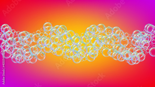 Swimming pool background with soap bubbles and foam. 3d vector illustration template. Multicolor spray and splash. Realistic water frame and border. Rainbow colorful liquid swimming pool.