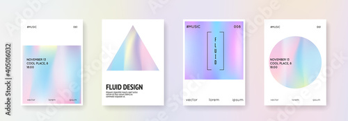 Holographic shape set. Abstract backgrounds. Neon holographic shape with gradient mesh. 90s, 80s retro style. Pearlescent graphic template for placard, presentation, banner, brochure.