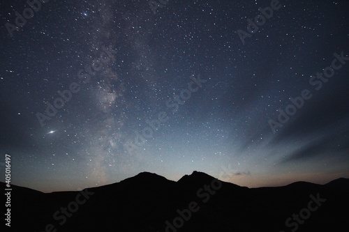 starry night sky in mountains