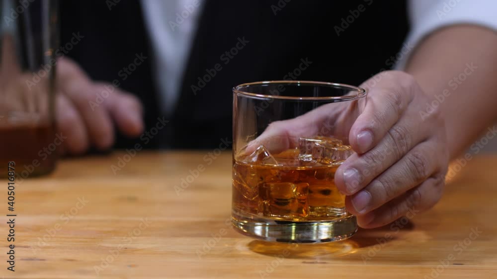 Bartender Serve Whiskey, on wood bar, Bartender Serve Whiskey, on wood bar,