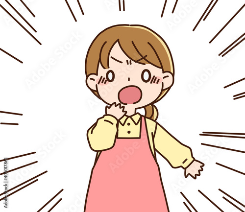 主婦・女性保育士　集中線あり　ビックリする
