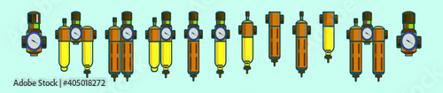 set of pneumatic cartoon icon design template with various models. vector illustration isolated on blue background