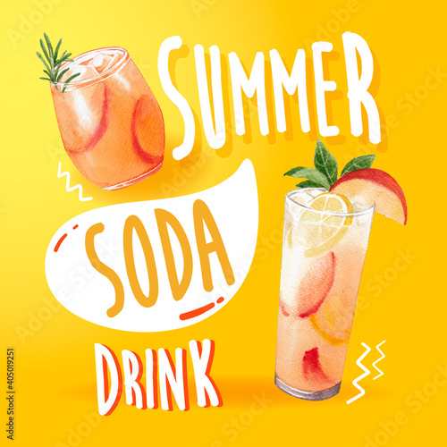 Advertise template with soda drink design for marketing watercolor vector illustration