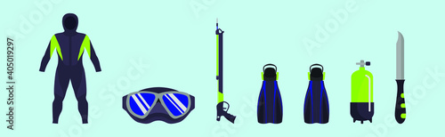 set of spearfishing cartoon icon design template with various models. vector illustration isolated on blue background