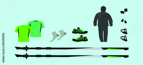 set of nordic walking cartoon icon design template with various models. vector illustration isolated on blue background