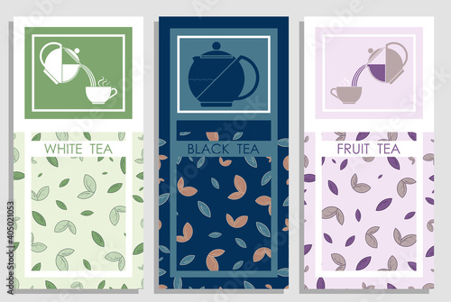 breakfast tea invitations with glass teapot. Set of templates for greeting cards, banners, brochures. Vector