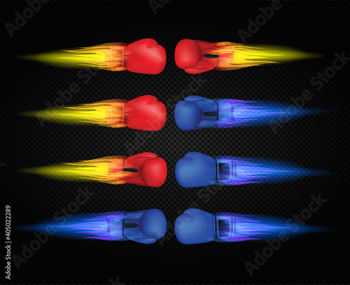 Red and blue boxing gloves with backlight on black background. vector EPS10
