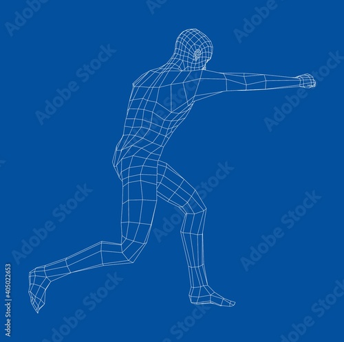 Wireframe boxing man. Vector