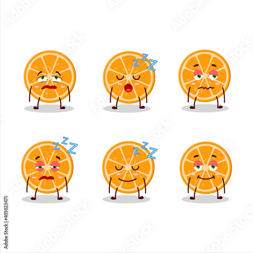 Cartoon character of slice of orange with sleepy expression