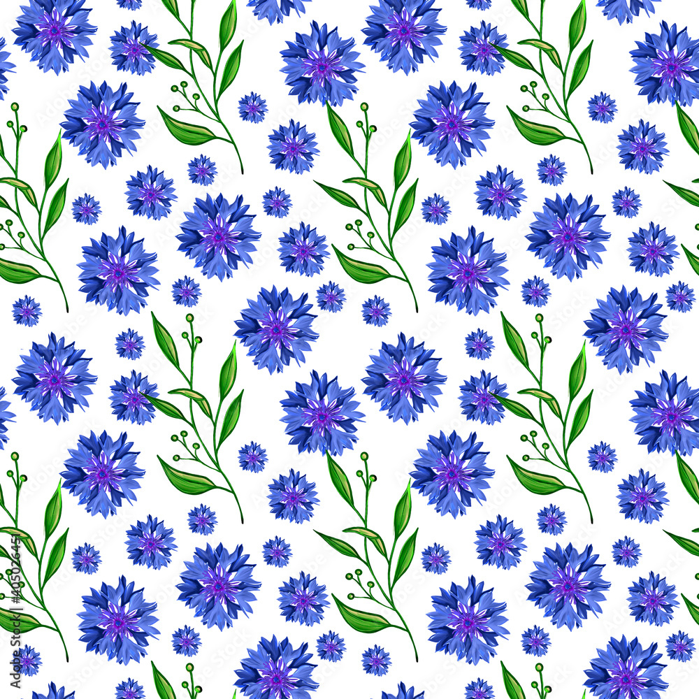 Floral seamless pattern with blue field flowers. Botanical wallpaper. Floral cornflower Floral seamless pattern with blue field flowers. Botanical wallpaper. Floral cornflower