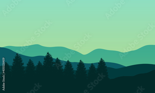Amazing scenic trees and mountains on a warm morning. Vector illustration © City