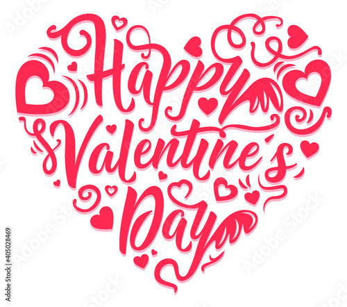Happy valentines day heart calligraphy illustration vector isolated