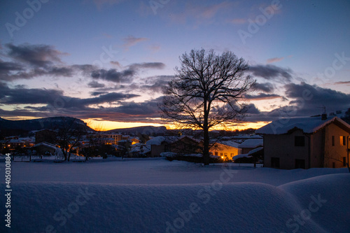 Great snowfall in Espinosa de los Monteros, north of Burgos, in Spain. photo