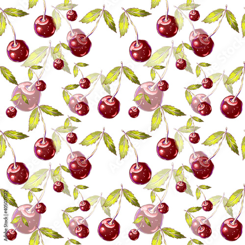 Cute cherry seamless pattern. Sweets and yummies. Colorful wallpaper.
