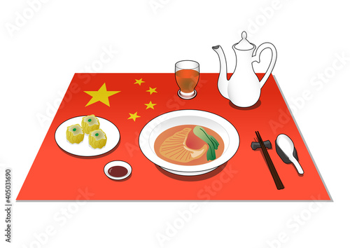 中国国旗と中華料理