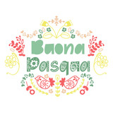 Happy Easter floral lettering in scandinavian style. Italian text Buona Pasqua. , Seasons Greetings. Postcard, invitation, poster, banner typography.