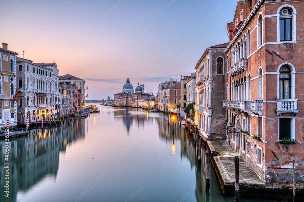 Beautiful morning light at the Grand Canal and the Basilica Di Santa Maria Della Salute in Venice