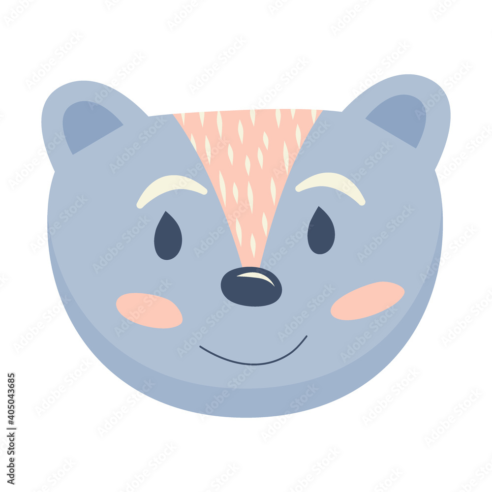 Scandinavian cute animals, bear head isolated on white background. Vector illustration in a simple Scandinavian style for children. Cute little bear with pink cheeks Scandinavian cute animals, bear head isolated on white background. Vector illustration in a simple Scandinavian style for children. Cute little bear with pink cheeks