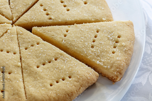 Traditional Scottish Shortbread, cut into wedges. photo