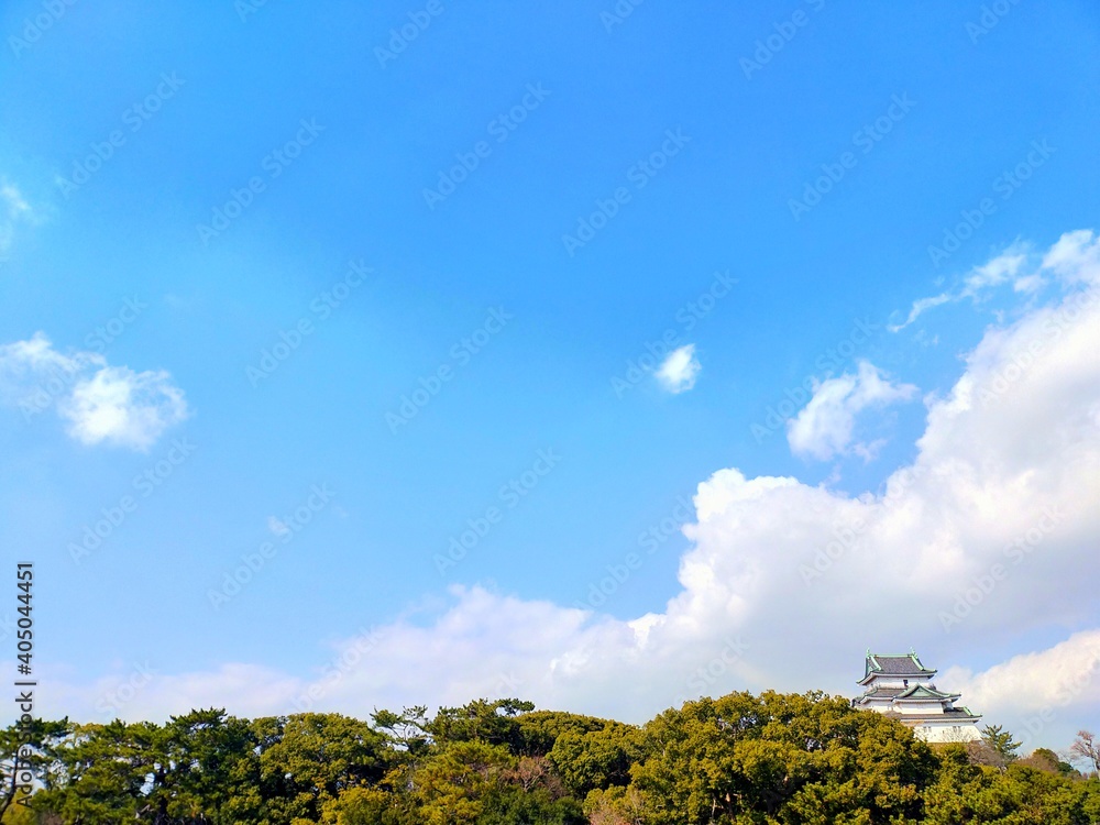 大きな青空と天守閣の風景