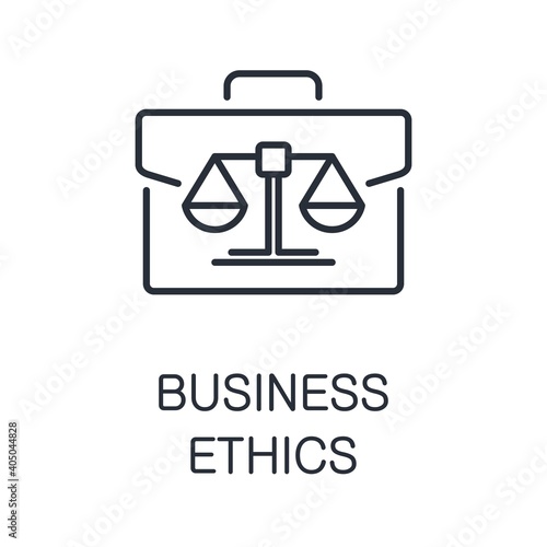 Portfolio and legal scales. Business ethics. Vector linear icon isolated on white background.