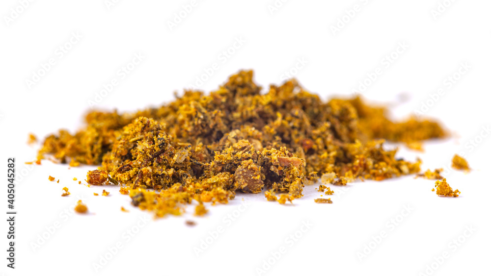 Pile of khmeli suneli isolated on white background. Georgian food ingredient Pile of khmeli suneli isolated on white background. Georgian food ingredient