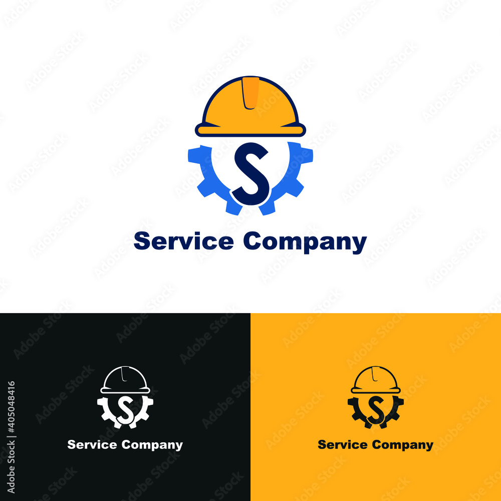 construction and engineering logo concept with initial letter S, gear and helmet construction and engineering logo concept with initial letter S, gear and helmet
