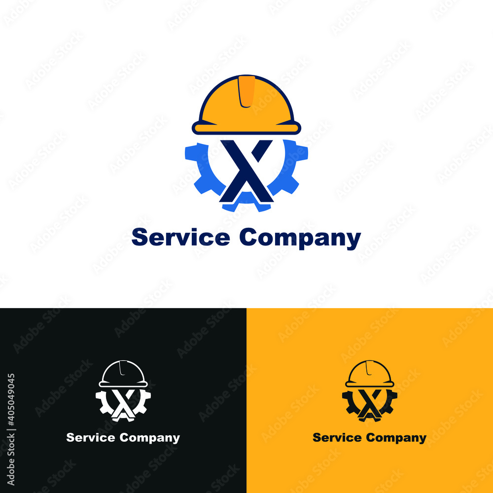 Fototapeta premium construction and engineering logo concept with initial letter X, gear and helmet