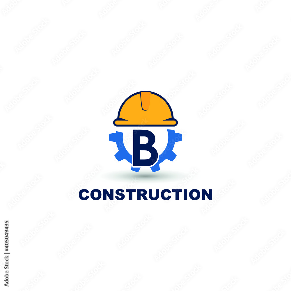 construction and engineering logo concept with initial letter B, gear and helmet construction and engineering logo concept with initial letter B, gear and helmet