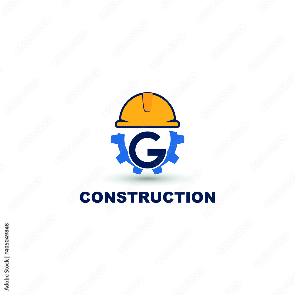 Fototapeta premium construction and engineering logo concept with initial letter G, gear and helmet