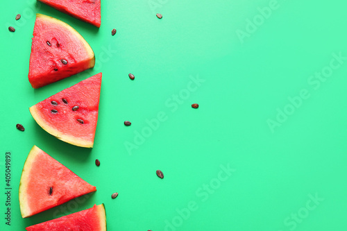 Slices of ripe watermelon color background