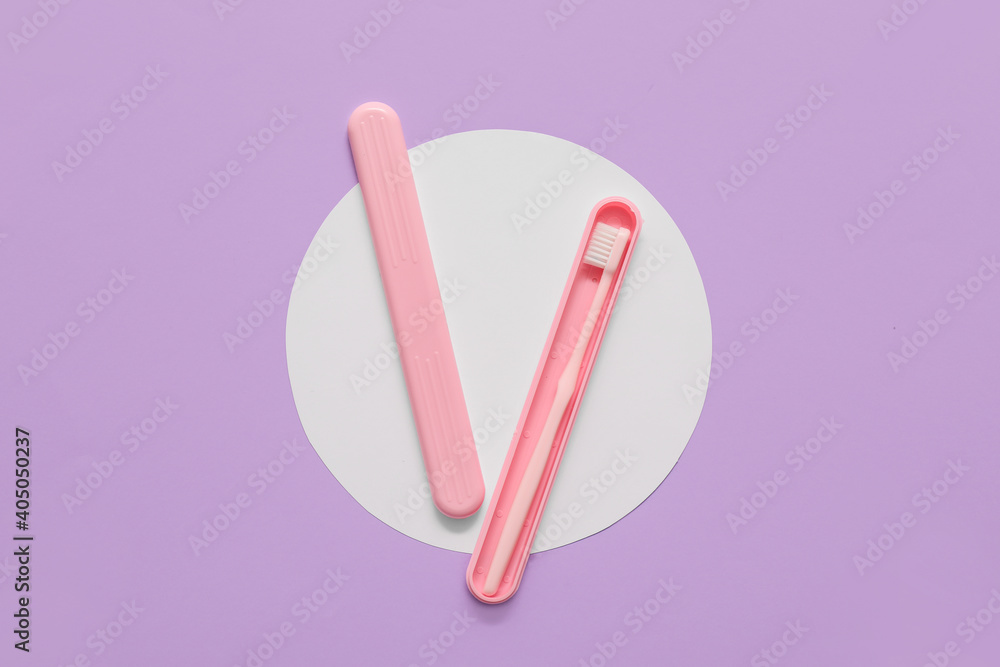 Toothbrush and case on color background Toothbrush and case on color background