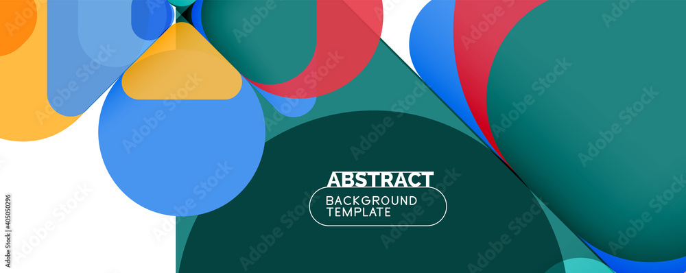 Flat geometric round shapes and dynamic lines, abstract background. Vector illustration for placards, brochures, posters and banners Flat geometric round shapes and dynamic lines, abstract background. Vector illustration for placards, brochures, posters and banners
