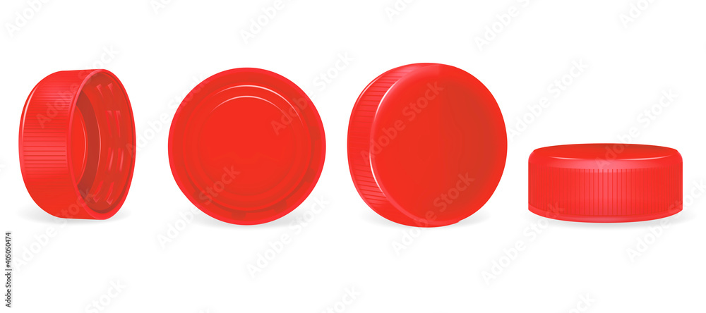 Realistic Detailed 3d Red Plastic Bottle Caps Set. Vector Realistic Detailed 3d Red Plastic Bottle Caps Set. Vector