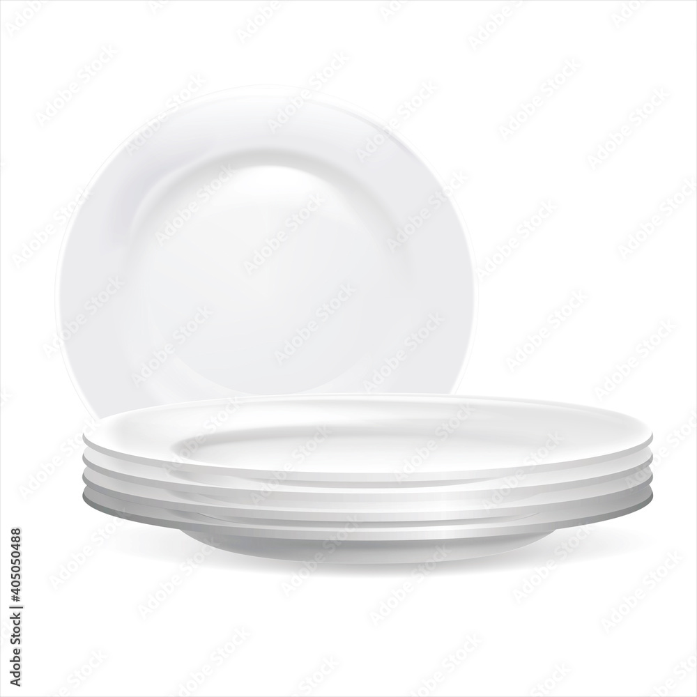 Realistic Detailed 3d Stack of Clean Plates. Vector Realistic Detailed 3d Stack of Clean Plates. Vector