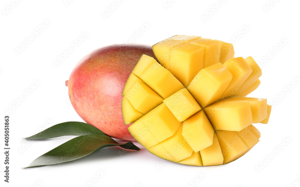 Sweet ripe mango on white background