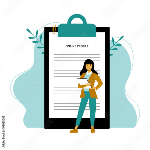 Online profile flat vector illustration. Social media users, app developers cartoon characters. Online communication platform, mobile application development. Personal page design concept


