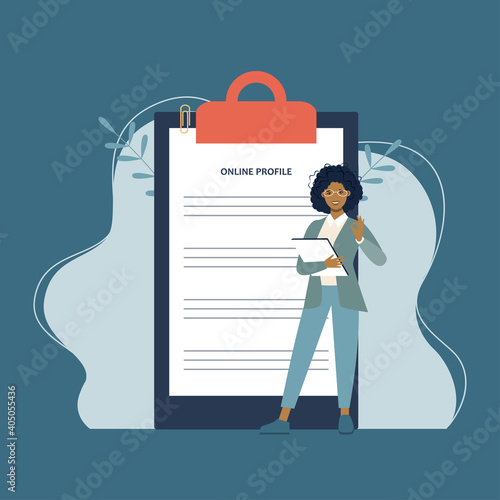 Online profile flat vector illustration. Social media users, app developers cartoon characters. Online communication platform, mobile application development. Personal page design concept

