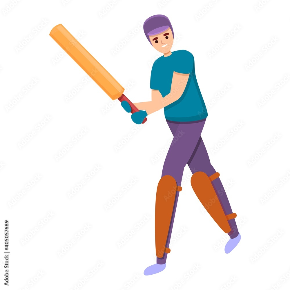 Cricket kid sport icon. Cartoon of cricket kid sport vector icon for web design isolated on white background Cricket kid sport icon. Cartoon of cricket kid sport vector icon for web design isolated on white background