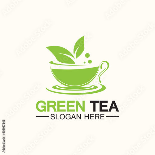 Tea cup logo vector design.Green tea vector logo template.