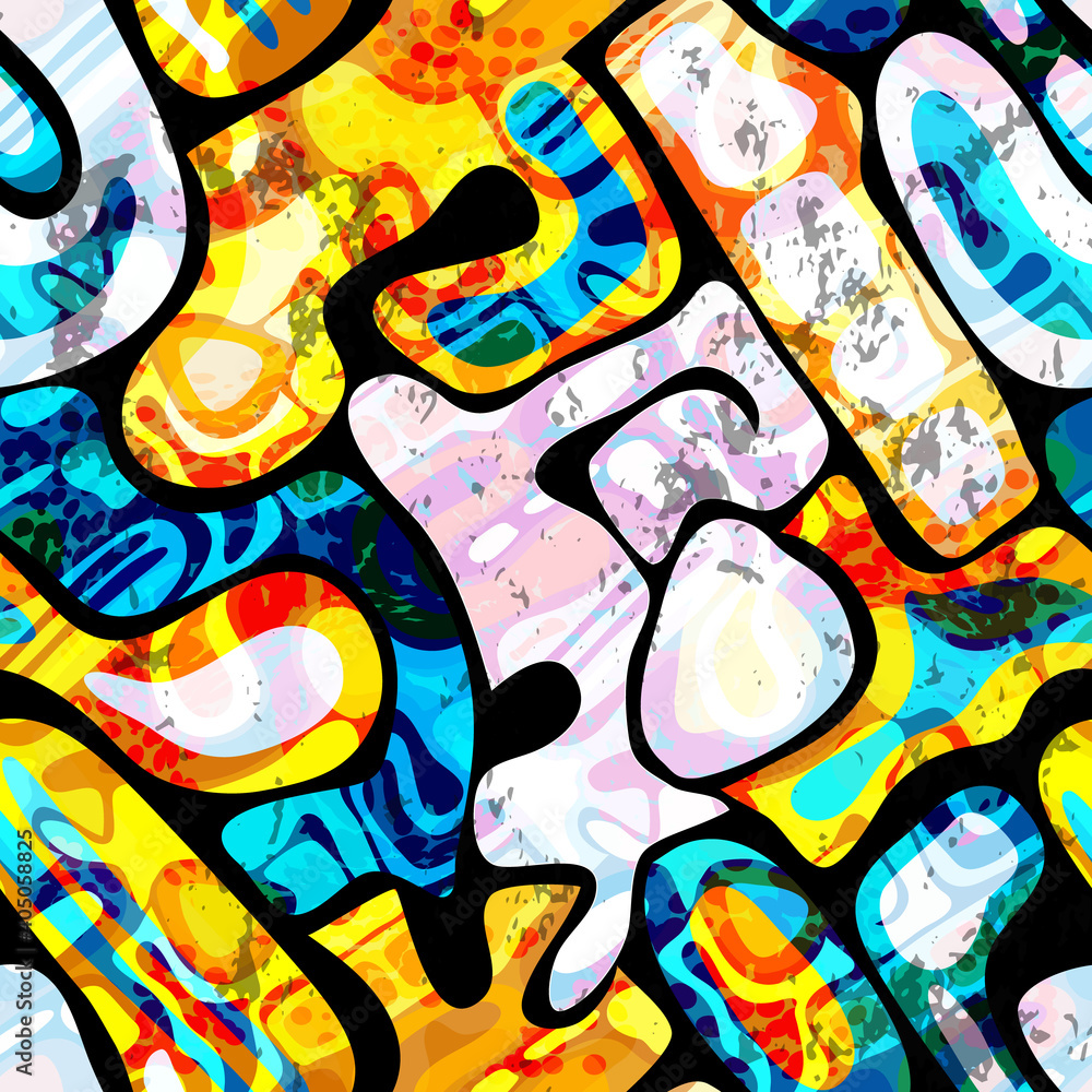 Fototapeta premium bright graffiti geometric seamless pattern grunge effect