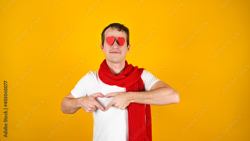 A man with loving eyes, on a yellow background