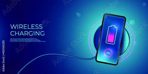 Wireless charging of the smartphone battery. Future concept. The progress of charging the battery of the phone.