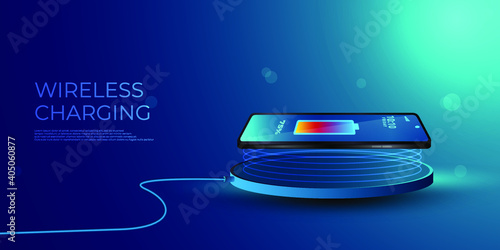 Wireless charging of the smartphone battery. Future concept. The progress of charging the battery of the phone.