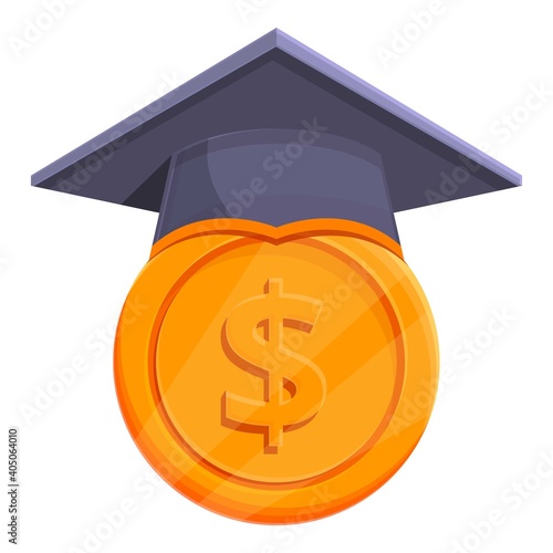 Graduated hat gold coin icon. Cartoon of graduated hat gold coin vector icon for web design isolated on white background