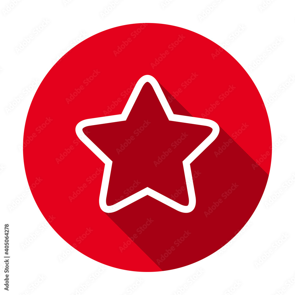 Red flat round star outline icon, button with long shadow isolated on a white background. Vector illustration. Red flat round star outline icon, button with long shadow isolated on a white background. Vector illustration.