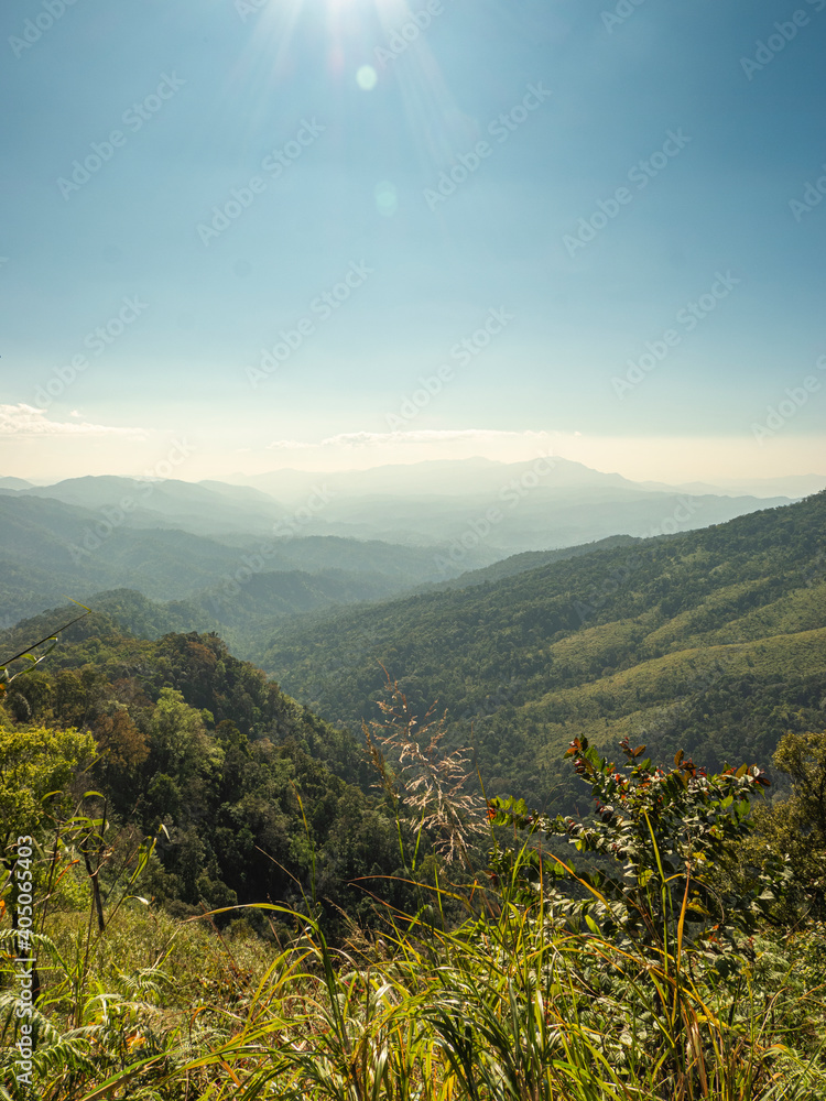Obraz premium mountain landscape, scenery of high green mountains, blue sky with clouds, beauty world.